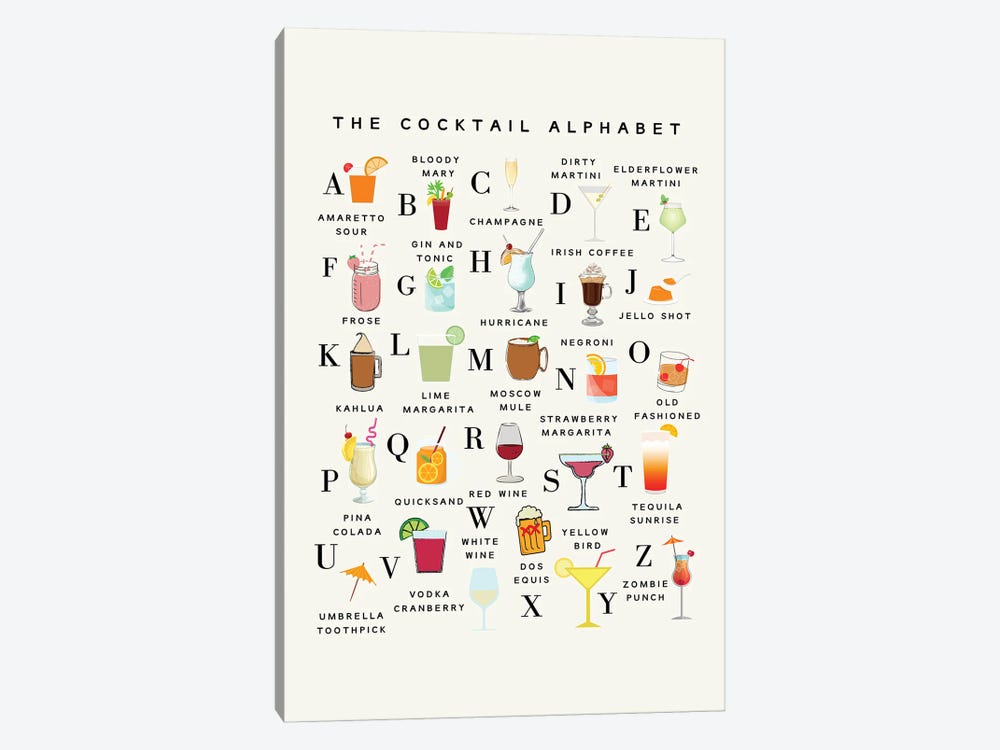 The Cocktail Alphabet by Kharin Hanes 1-piece Canvas Wall Art