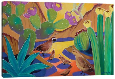 Quail Familia Canvas Art Print - Cactus Art