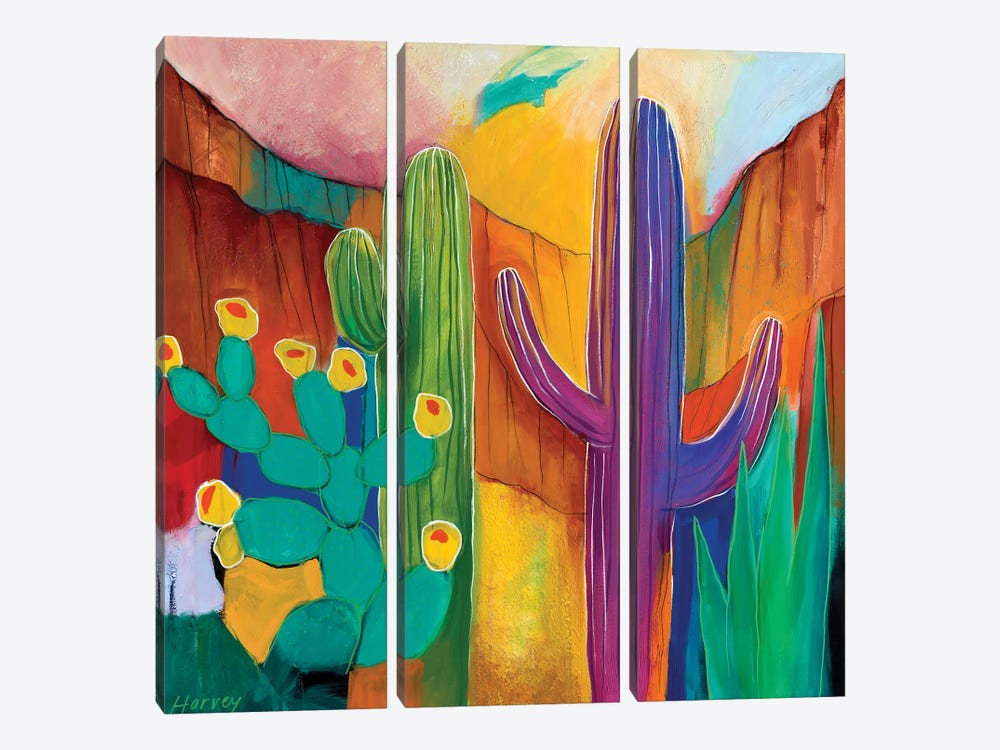 Saguaro Fascination by Kristin Harvey 3-piece Canvas Art Print