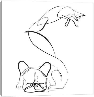 Fox and Frenchie Canvas Art Print - French Bulldog Art