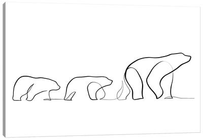 One Line Polar Bears Canvas Art Print - Black & White Minimalist Décor