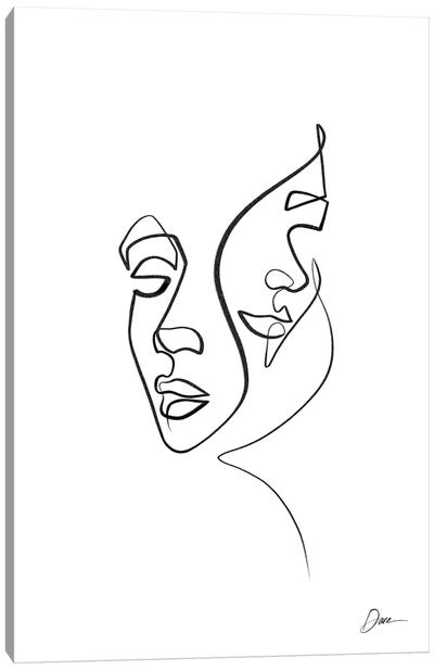 Abstract One Line Faces Canvas Art Print