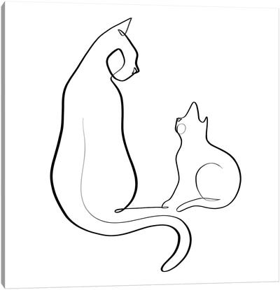 Cat and Kitten Canvas Art Print - Black & White Minimalist Décor