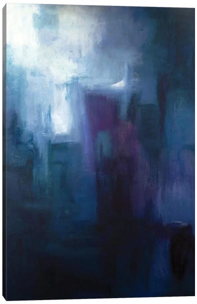 Urban Nocturne Canvas Art Print - Blue & White Art