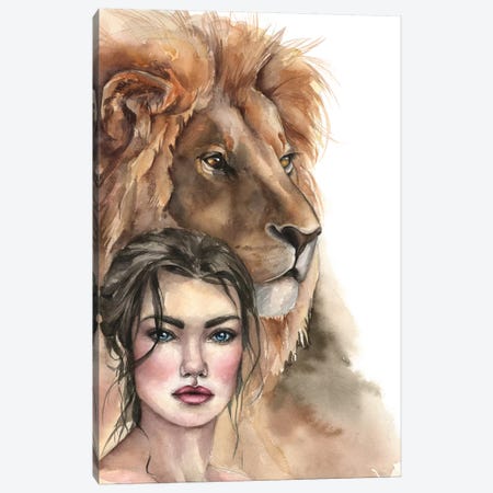 Lion And A Girl Canvas Print #KIB14} by Kira Balan Canvas Art