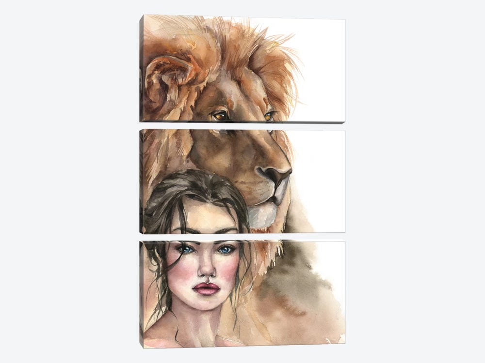 Lion And A Girl by Kira Balan 3-piece Art Print
