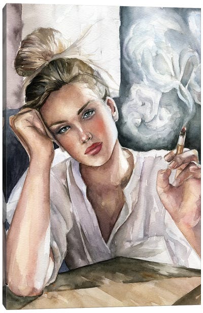 Girl With Cigarette Canvas Art Print - Model & Fashion Icon Art