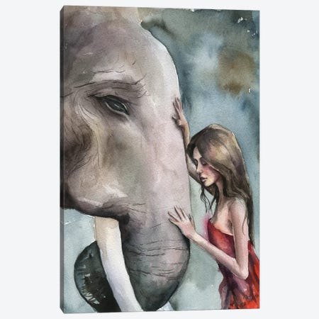 Girl With Elephant Canvas Print #KIB8} by Kira Balan Canvas Art Print