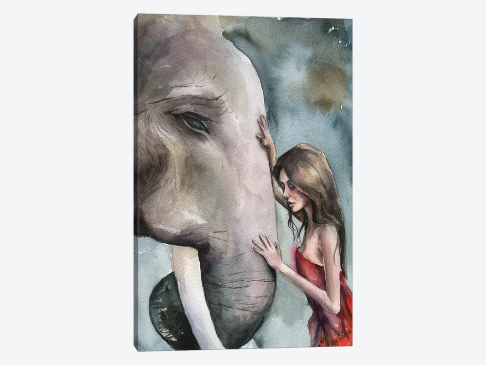 Girl With Elephant by Kira Balan 1-piece Canvas Art