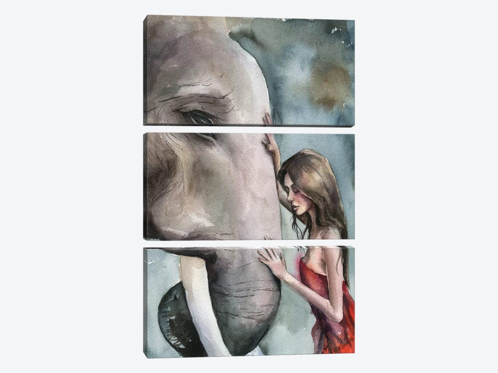 Girl With Elephant by Kira Balan 3-piece Canvas Artwork