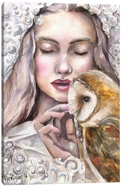 Girl With Owl Canvas Art Print - Kira Balan