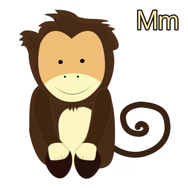 Kids Educational Art: M is for Monkey by 5by5collective