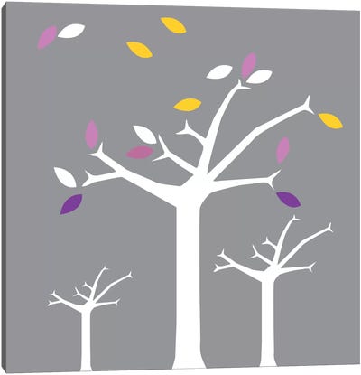 Autumn Trees Gray Canvas Art Print - Alphabet Fun Collection