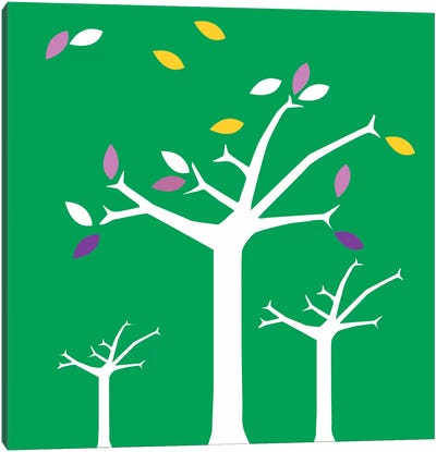 Autumn Trees Green Canvas Art Print - Alphabet Fun Collection
