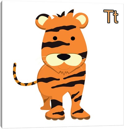 T for Tiger Canvas Art Print - Kid's Art Collection