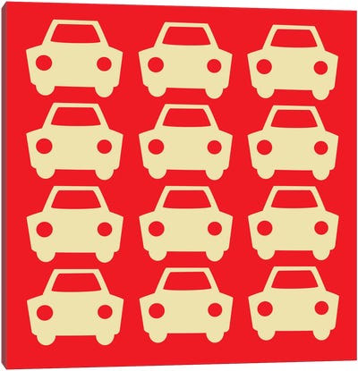 Beep Beep Red Cars Canvas Art Print - Kids Transportation Art