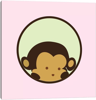 Monkey Face Pink Canvas Art Print - Kid's Art Collection