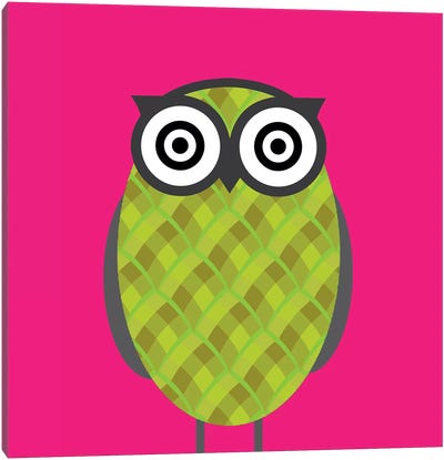 Owl Pink Canvas Art Print - Kid's Art Collection