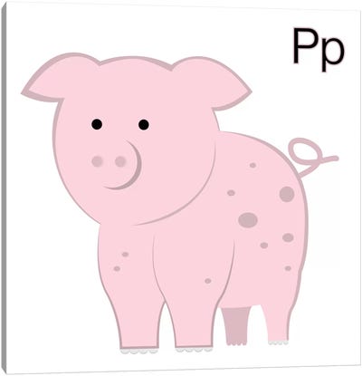 P is for Pig Canvas Art Print - Alphabet Fun Collection