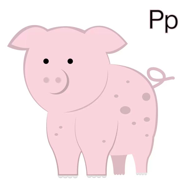 Kids Educational Art: P is for Pig by 5by5collective