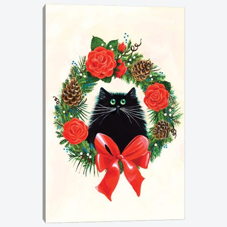 Black Cat In Rose Wreath Canvas Print #KIH108} by Kim Haskins Art Print