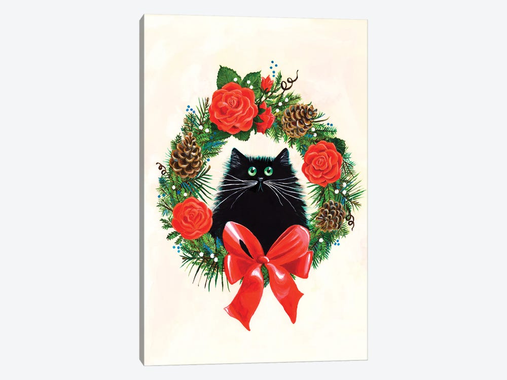 Black Cat In Rose Wreath by Kim Haskins 1-piece Canvas Print