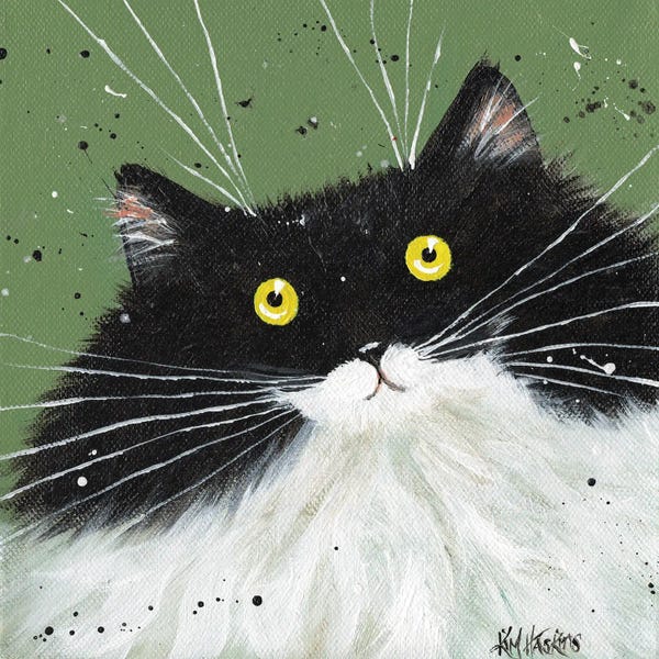 Black & White & Green: Tuxedo On Pea Green by Kim Haskins