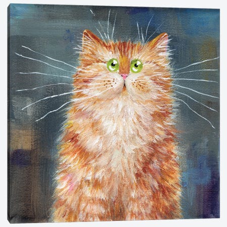 Ginger Cat On Denim Canvas Print #KIH129} by Kim Haskins Art Print
