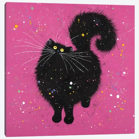 Black Cat And Super Pink Canvas Print #KIH131} by Kim Haskins Canvas Wall Art