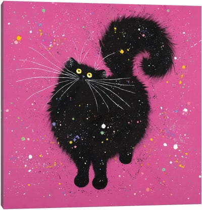 Black Cat And Super Pink Canvas Art Print - Black Cat Art