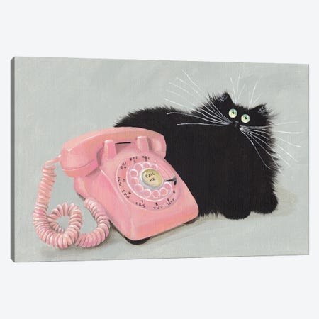Call Me Cat Pink Phone Canvas Print #KIH132} by Kim Haskins Canvas Art