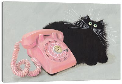 Call Me Cat Pink Phone Canvas Art Print - Kim Haskins