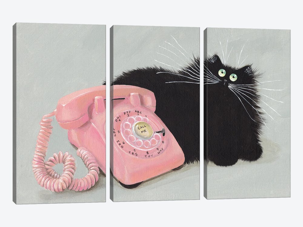 Call Me Cat Pink Phone by Kim Haskins 3-piece Canvas Art