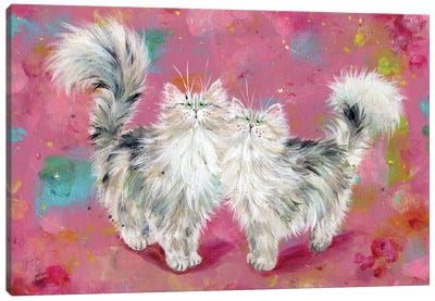 Two Tabbies On Blossom Canvas Art Print - Tabby Cat Art