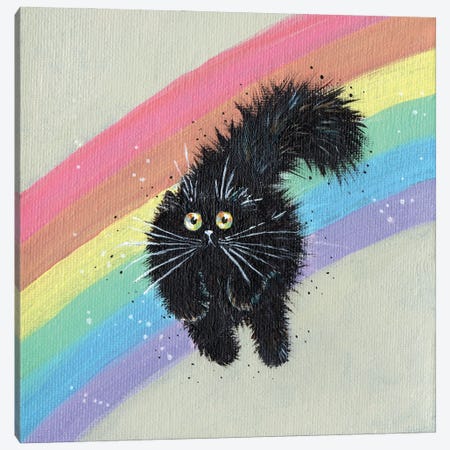Rainbow Running Black Cat Canvas Print #KIH153} by Kim Haskins Canvas Wall Art