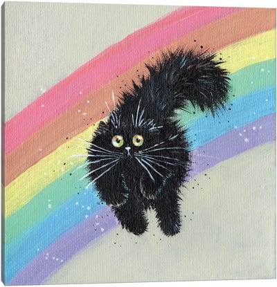 Rainbow Running Black Cat Canvas Art Print - Rainbow Art