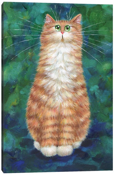 Ginger On Emerald Canvas Art Print - Orange Cat Art
