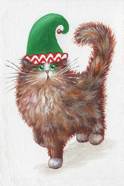 Elf Kitten In A Green Hat by Kim Haskins framed canvas print