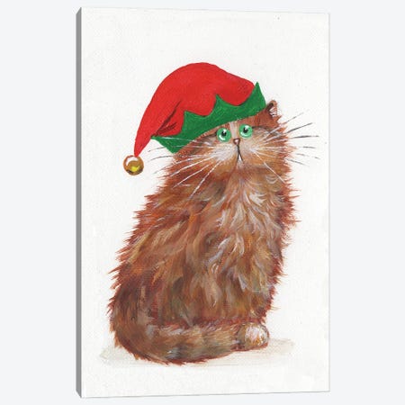 Elf Kitten In A Red Hat Canvas Print #KIH172} by Kim Haskins Canvas Wall Art