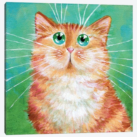 Ginger Tabby On Super Green Canvas Print #KIH184} by Kim Haskins Canvas Artwork