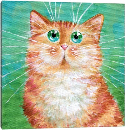 Ginger Tabby On Super Green Canvas Art Print - Kim Haskins