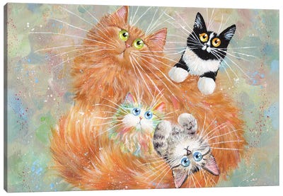 Diego and Kittens Canvas Art Print - Orange Cat Art