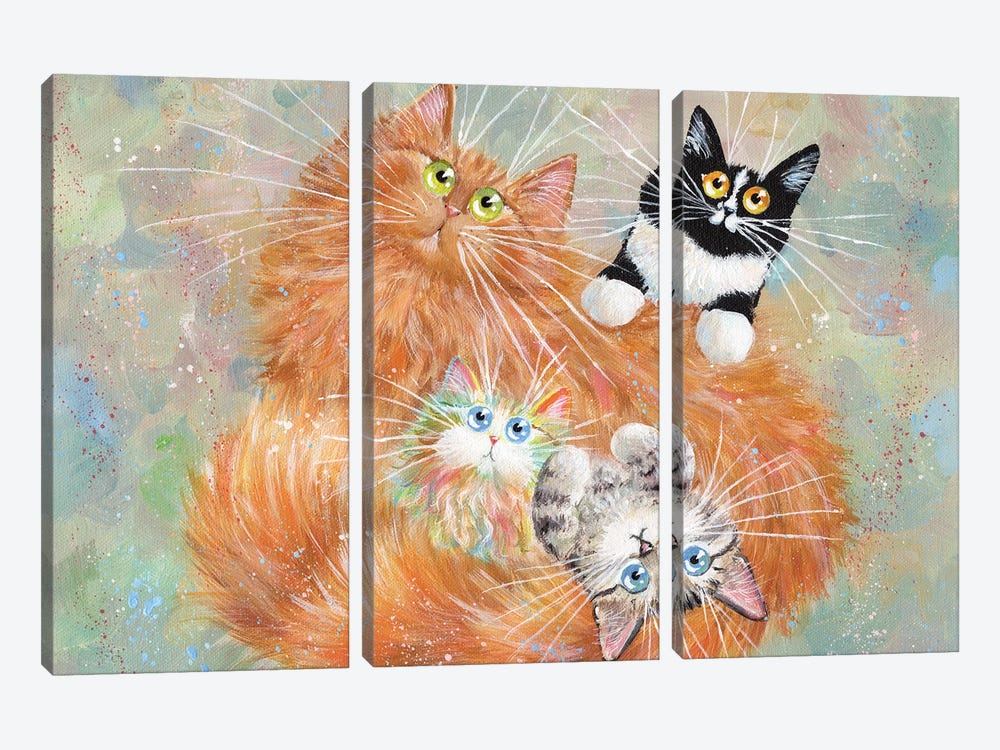 Diego and Kittens by Kim Haskins 3-piece Canvas Art Print
