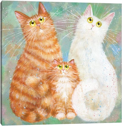Ginger and White Trio Canvas Art Print - Orange Cat Art