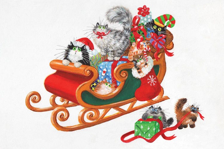 Xmas Sleigh Cats by Kim Haskins wall art