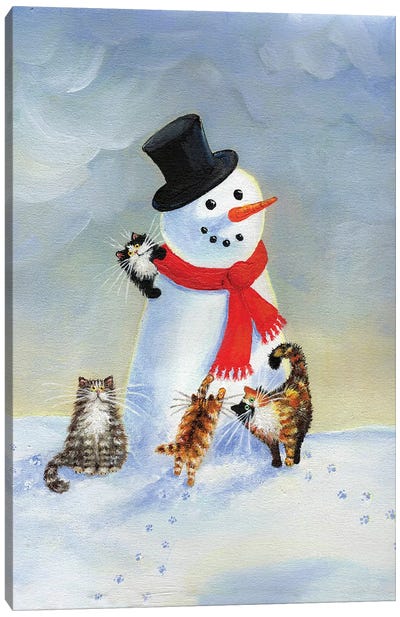 Snow Cats Canvas Art Print - Large Christmas Art
