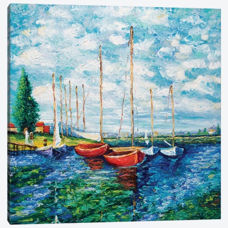 Red Boats (Tribute To Monet) Canvas Print #KIM22} by Kimberly Adams Canvas Art Print