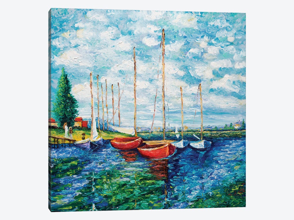 Red Boats (Tribute To Monet) by Kimberly Adams 1-piece Canvas Art