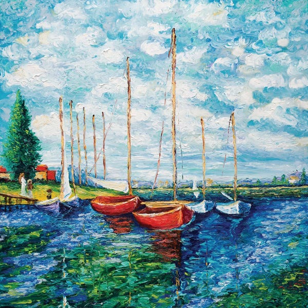 Nautical: Red Boats (Tribute To Monet) by Kimberly Adams