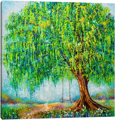 Under The Willow Tree Canvas Art Print - Green Art
